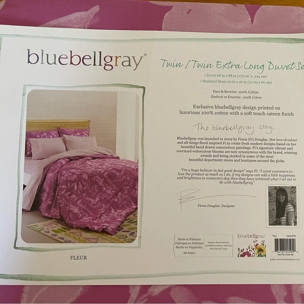 BlueBellGray Twin / Twin XL Dorm Duvet Cover Sham Set Pink Fleur Watercolor New